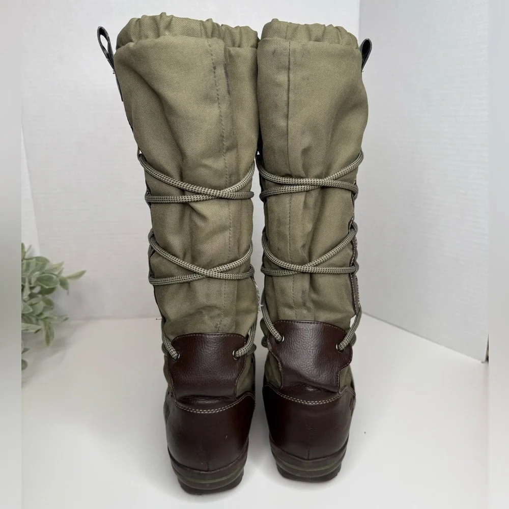 Lands End Women's Green Quilted Tall Outdoor Winter Fleece Lined Boots Size 6